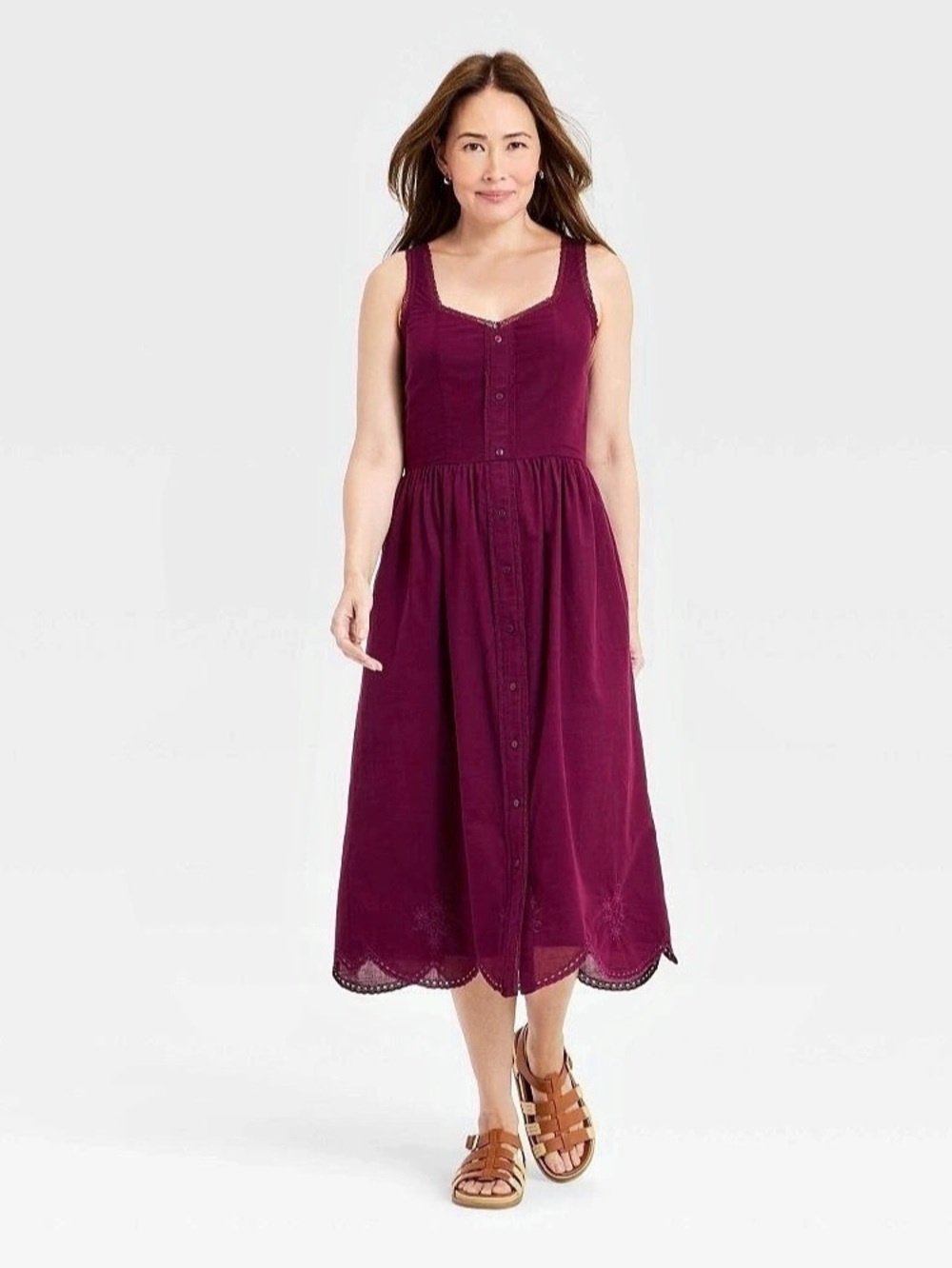 Universal Thread Sleeveless Buttonfront Midi Dress Burgundy Midi Dress sz medium